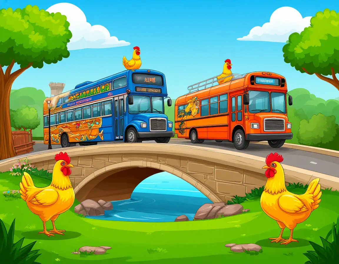Narrow bridge with buses