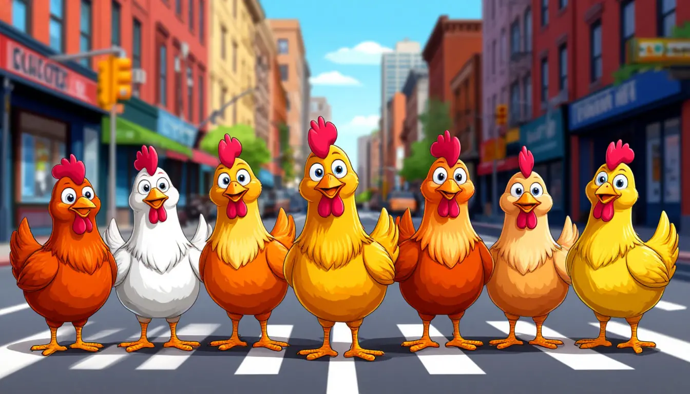 Cast of Chicken Road posing beside a busy city road