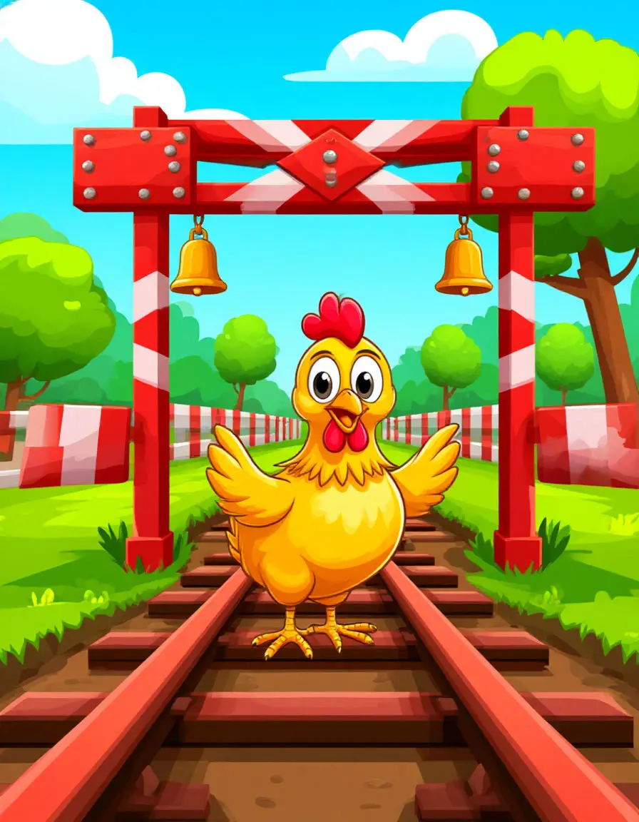 Rail crossing with bells and barriers